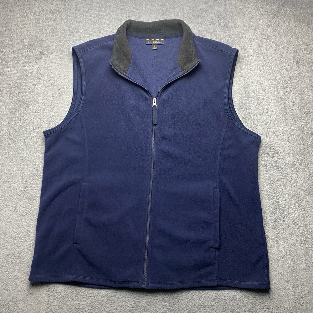 Club Room Men's Fleece Sweater Vest Size XL Blue Full Zip Lightweight Sleeveless